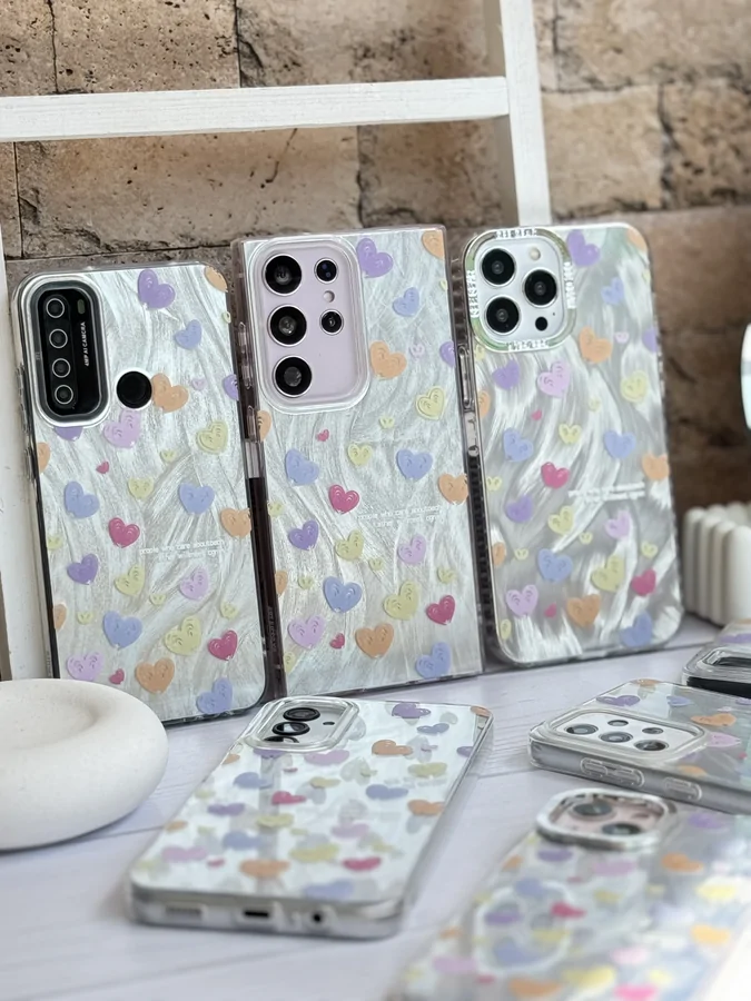 86f066-1 قاب براش قلبی مداد رنگی آیفون و سامسونگ و شیائومی (کدC1746) - تصویر 1