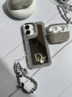 قاب Dior آینه ای دور نگین با آویز قلبی پاپیونی (کدC1989) - تصویر 3