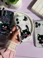 قاب گربه مشکی گوش دار با آویز (کدC2131) - تصویر 2