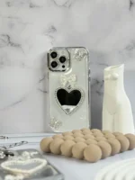 قاب شاینی قلب آینه ای با محافظ لنز رینگی نگینی (کدC1889)