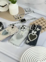 قاب شاینی قلب آینه ای با محافظ لنز رینگی نگینی (کدC1889) - تصویر 5