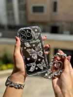 قاب پروانه آینه ای با آویز و محافظ لنز نگین دار (کدC1786) - تصویر 3