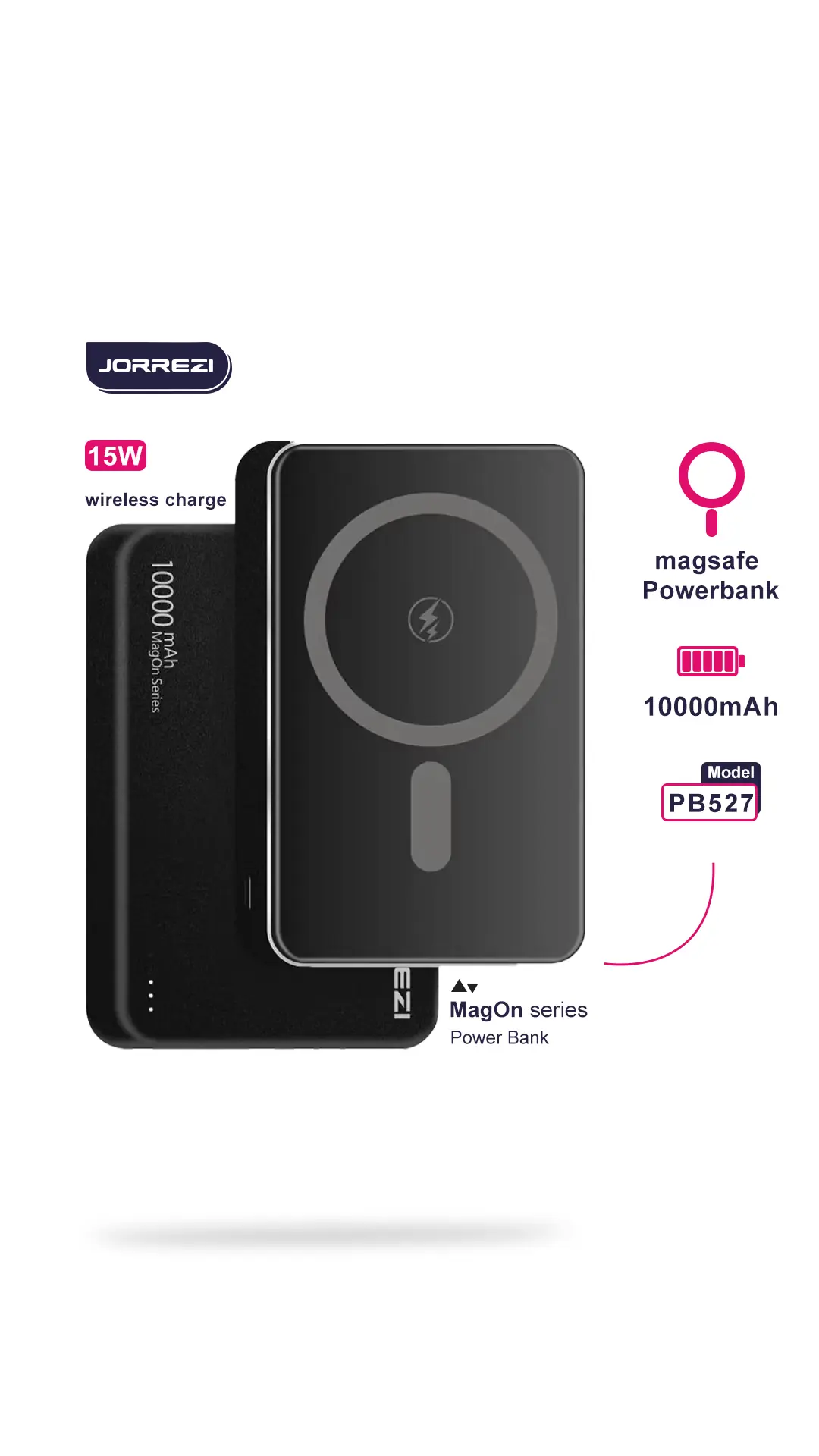 ee0ab2 پاور بانک 10 هزار MagOn Series برند JORREZI (کدB9016) - تصویر 1