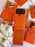 قاب هرمس کیفی چرمی با بند بلند رنگ نارنجی (کدC2201)