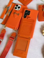 قاب هرمس کیفی چرمی با بند بلند رنگ نارنجی (کدC2201) - تصویر 3