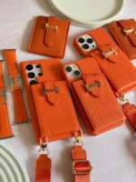 قاب هرمس کیفی چرمی با بند بلند رنگ نارنجی (کدC2201) - تصویر 4