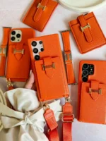 قاب هرمس کیفی چرمی با بند بلند رنگ نارنجی (کدC2201) - تصویر 2